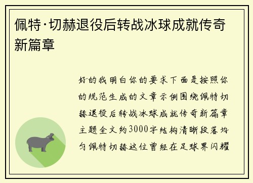 佩特·切赫退役后转战冰球成就传奇新篇章